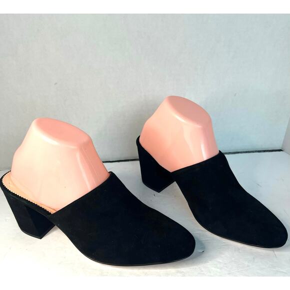 J. Crew Black Suede Block Heel Slip On Leather Insoles Mule Clog Shoes Sz 8 - Picture 2 of 11